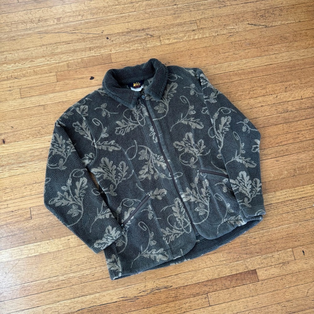 REI Fleece Jacket Women M Green Excellent Oak Leaf Sherpa Zip Up Gorpcore